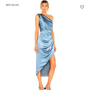 One shoulder Cassini dress 👗 purchased from Revolve.